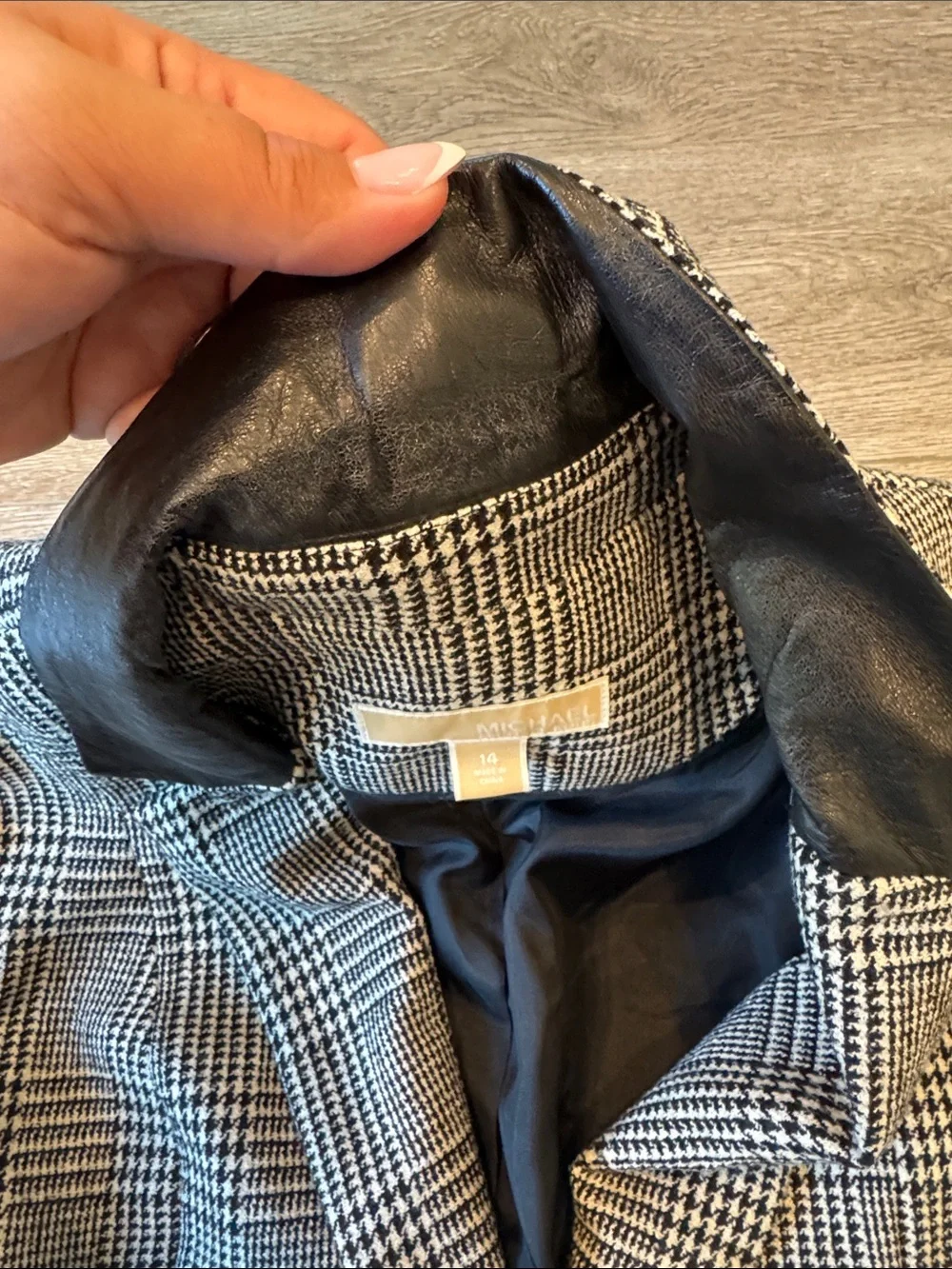 Michael Kors elbow patch black and white plaid Blazer size 14